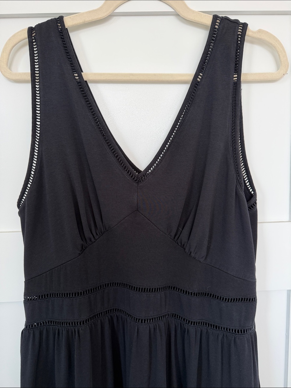 Lands' End Black V-Neck Tiered Maxi Dress